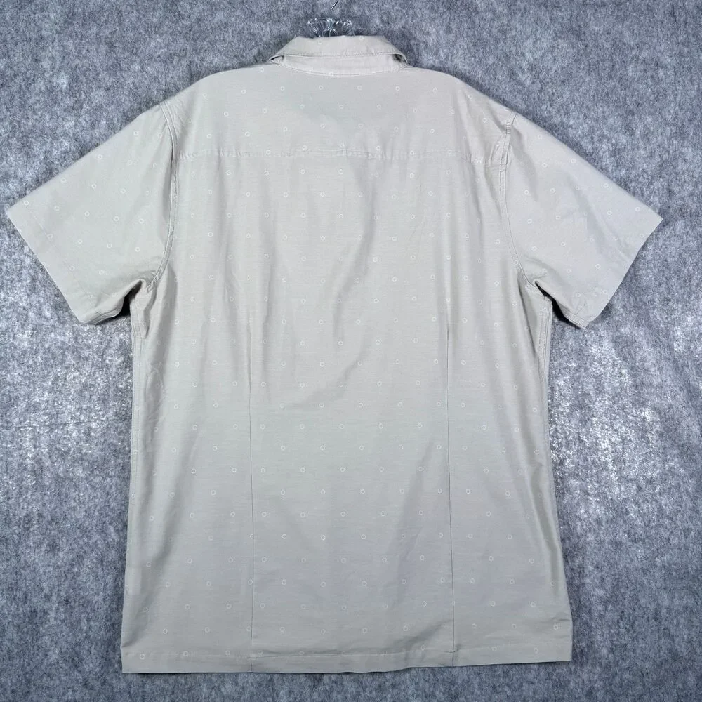 Vuori Brdge Shirt Mens Size XL Gray Beige Short Sleeve Button Up Circle Print